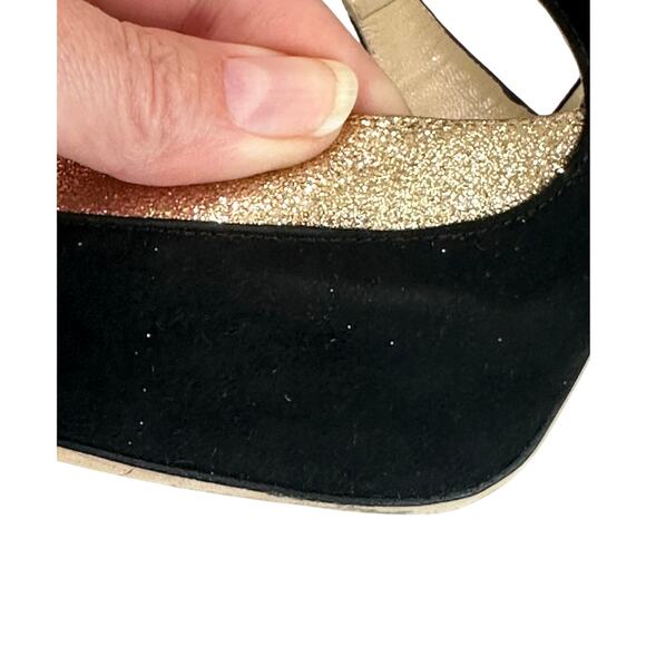 Jimmy Choo Black Suede & Gold Glitter Platform Pumps IT 39.5 US 9.5 - Picture 10 of 10